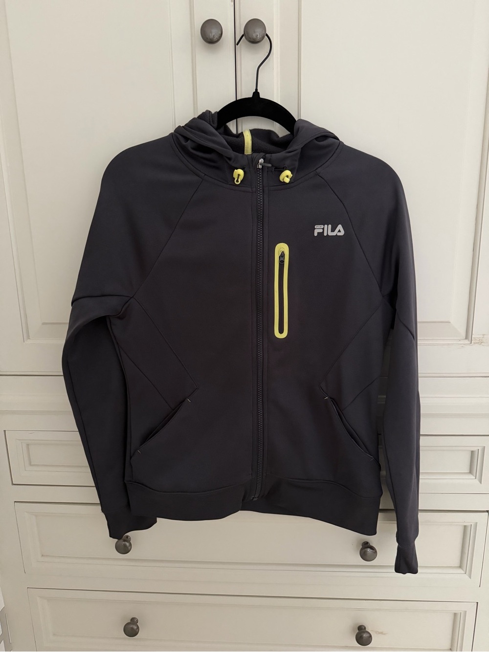 Fila Dark Gray Hooded Zip Jacket with Neon Yellow Trim